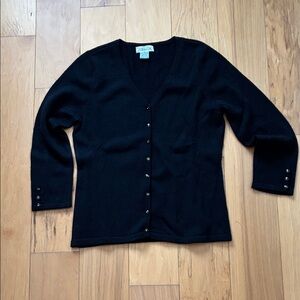 Coppolas black cashmere V neck sweater with rhinestone button detail medium.